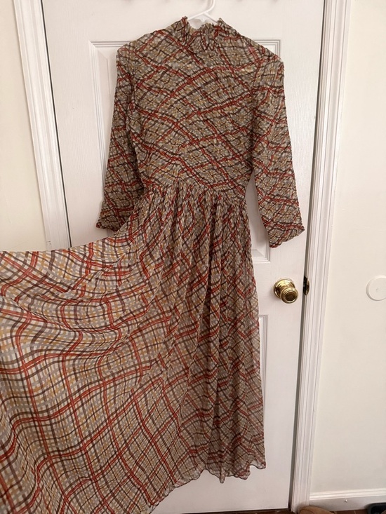 Doen Dresses & Skirts - Doen Allegra Women Silk Tomato Emmeline Plaid Check Print Long Maxi Dress XS